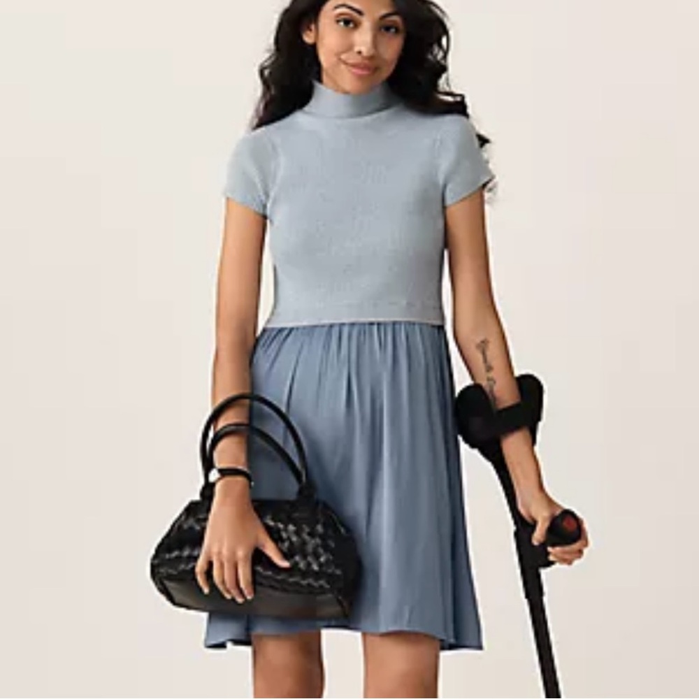 Anthropologie The Thea Short Sleeve Blue Twofer Mini Dress XL Runs small
